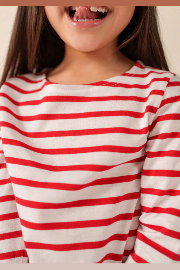 KIDS Saint James Minquiers Kids Breton Shirt - White/Red