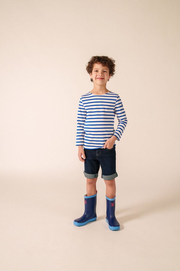 KIDS Saint James Minquiers Breton Shirt - White/Royal Blue