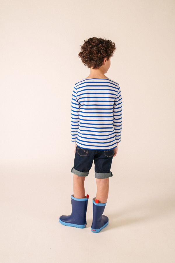 KIDS Saint James Minquiers Breton Shirt - White/Royal Blue