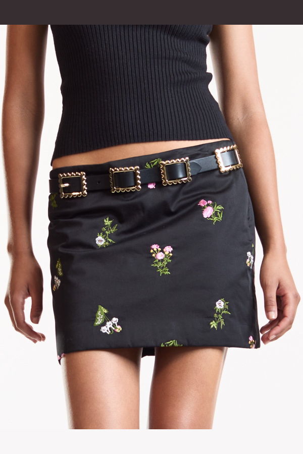 Cynthia Rowley Bouquet Embroidered Mini Skirt - Black