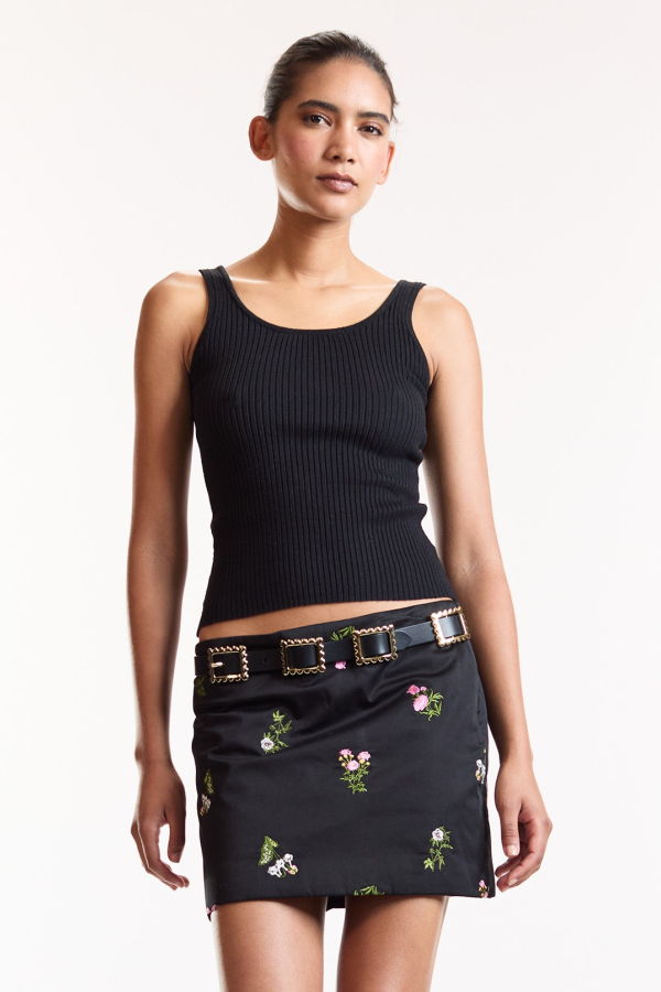 Cynthia Rowley Bouquet Embroidered Mini Skirt - Black