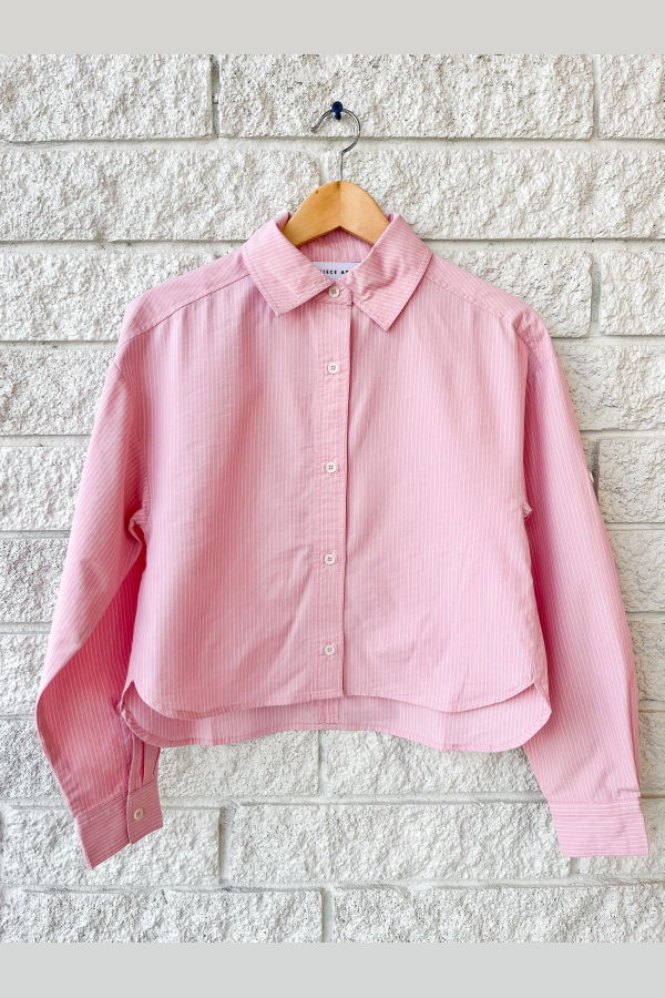 Apiece Apart Cropped Isolde Button Down Top - Pink Taffy Stripe