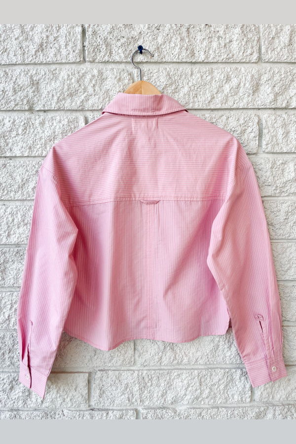 Apiece Apart Cropped Isolde Button Down Top - Pink Taffy Stripe