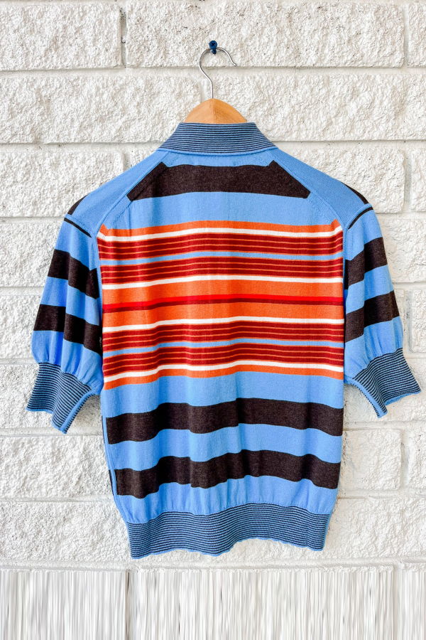 Apiece Apart Oda Polo Top - Blue Multi Stripe