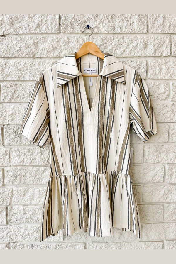 Apiece Apart Stripe Down Rowen Mini Dress - Affogato Stripe