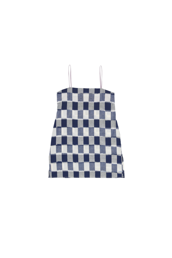 LWN Neri Slip Ikat Check Dress - Lapis