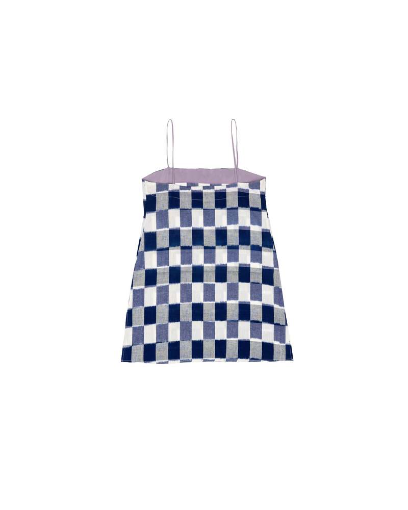 LWN Neri Slip Ikat Check Dress - Lapis