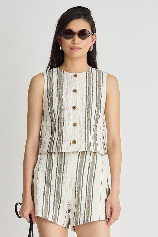 Apiece Apart Stripe Godet Tank - Affogato Stripe