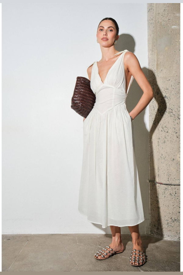 Loucia Biarritz Cotton Poplin Corset-Waist Maxi Dress