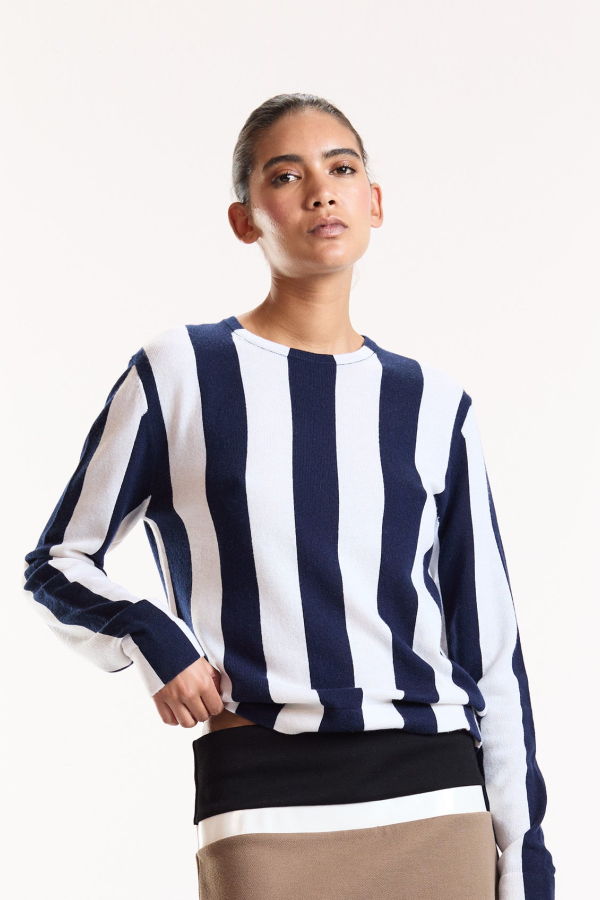 Cynthia Rowley Sideline Striped Sweater - Navy/White