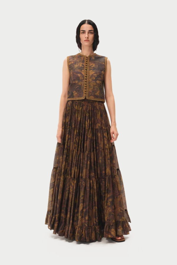 INTO THE EAST Acanthus Oil Paint Multi-Layer Skirt