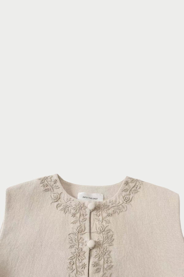 INTO THE EAST Linen Embroidered Vest - Beige