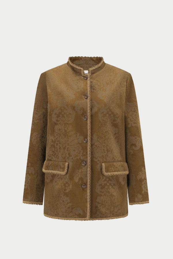 INTO THE EAST Velvet Floral Ribbon Edge Coat