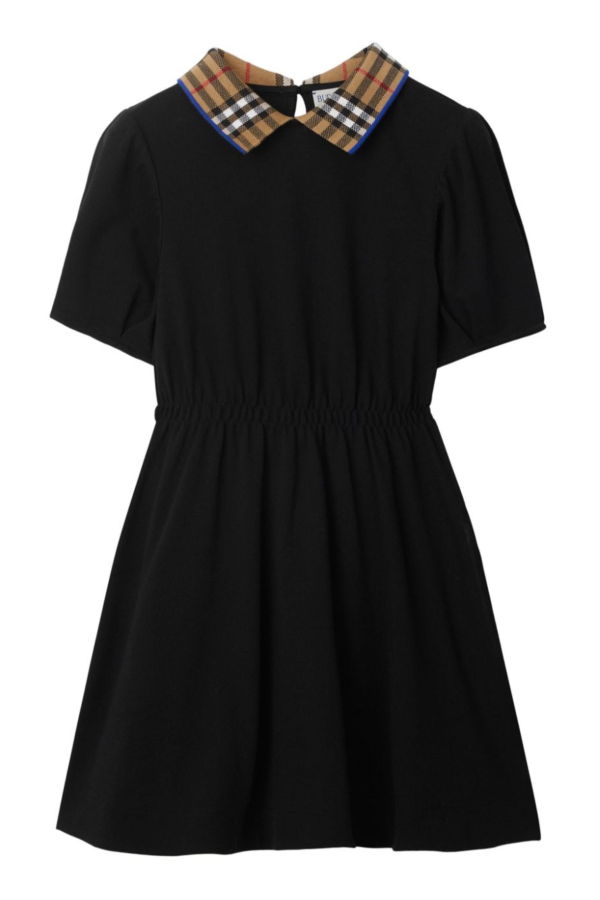 KIDS Burberry Alesea Check Rib Pique Cotton Short Sleeve Dress