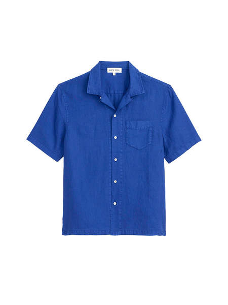 あおSUPER FINE TROPICAL OPEN COLLAR Auralee Super Fine Tropical Wool Open Collar Half Sleeved Shirt