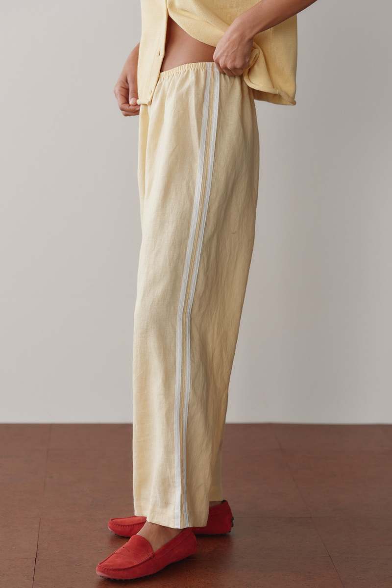 Donni. The Linen Crop Stripe Pant - Butter