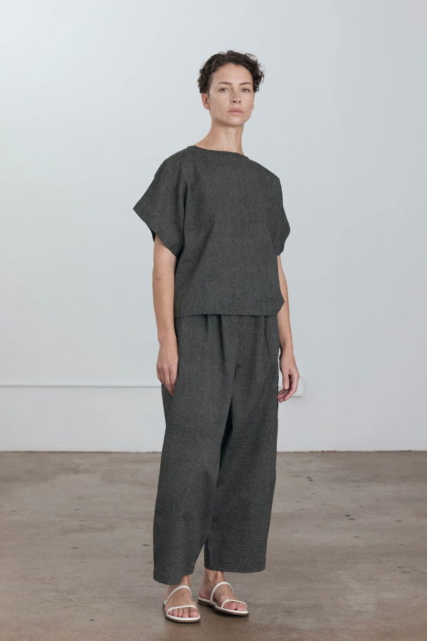 Black Crane Wide Pant with Micro Wave