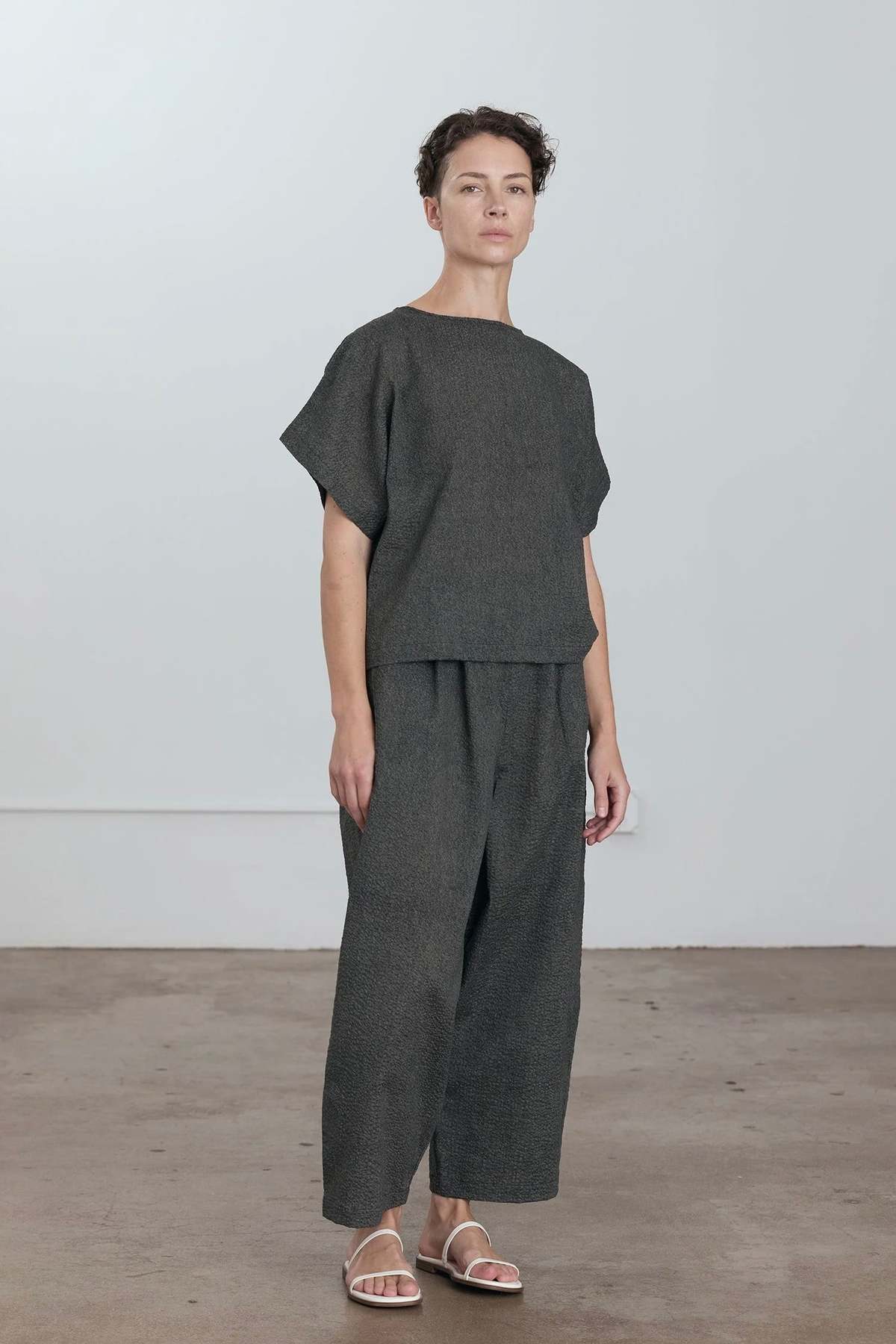 Black Crane Wide Pant with Micro Wave - Image 1 of 6