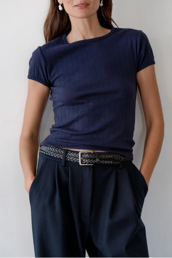 Donni. The Pointelle Baby Tee - Midnight