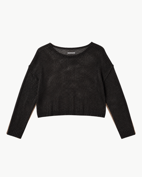 Enza Costa Linen Open Bateau Top - Black