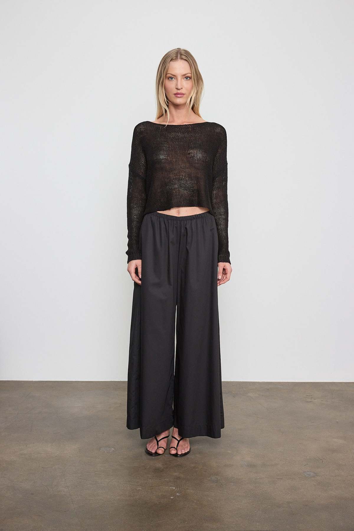 Enza Costa Linen Open Bateau Top - Black - Image 2 of 4