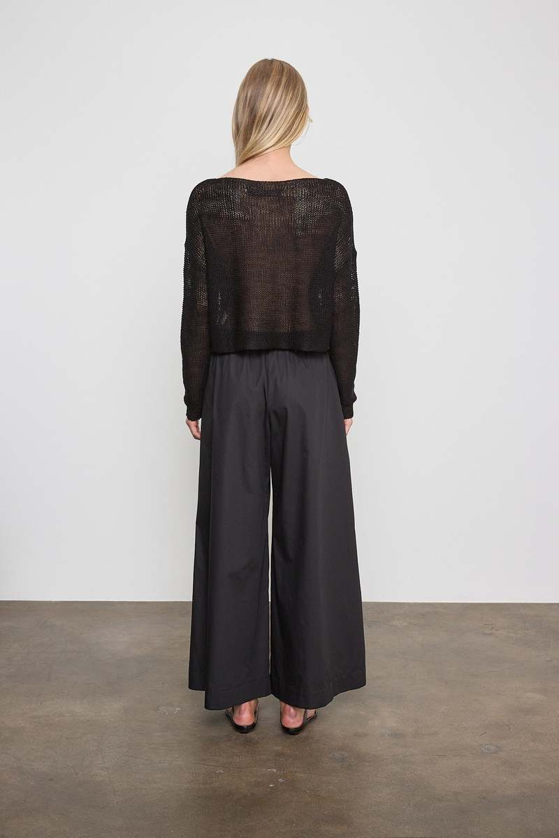 Enza Costa Linen Open Bateau Top - Black