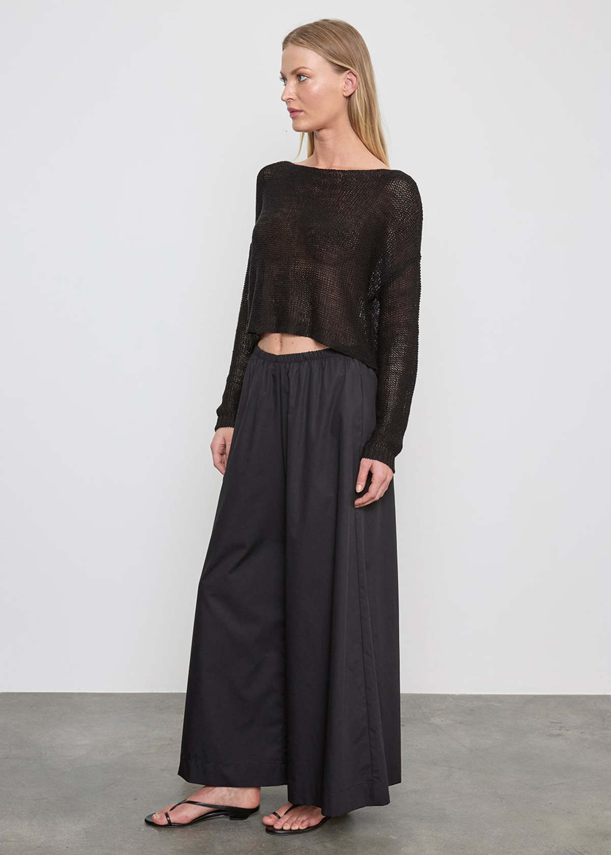 Enza Costa Linen Open Bateau Top - Black - Image 4 of 4