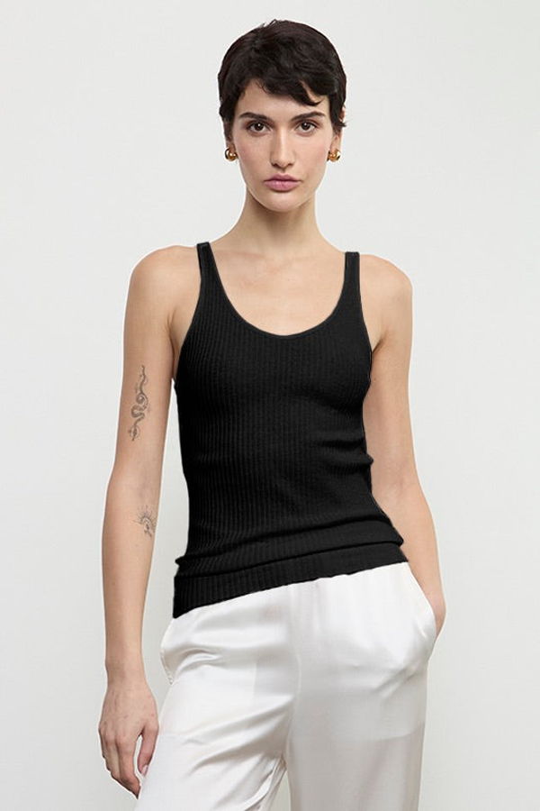 Enza Costa Military Rib Crop Tank - Black