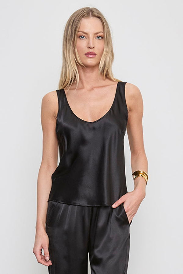 Enza Costa Silk Satin U Tank - Black
