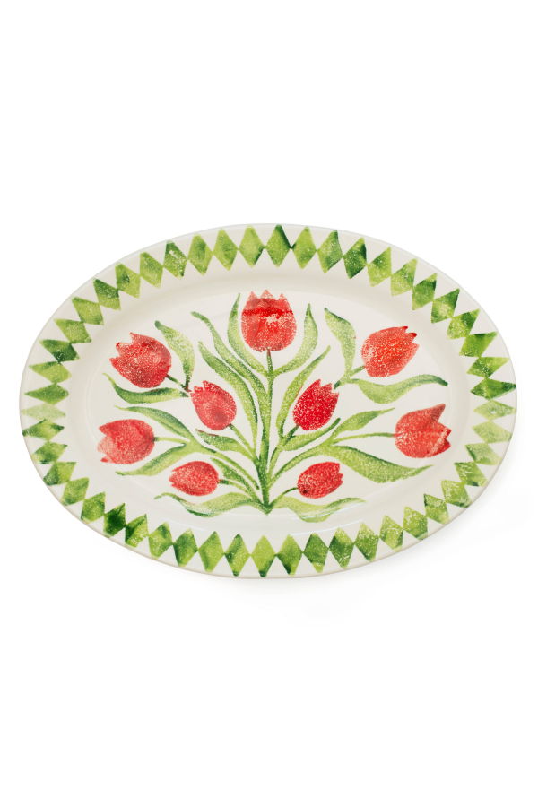BlissHome Tulips Oval Rimmed Platter 40cms