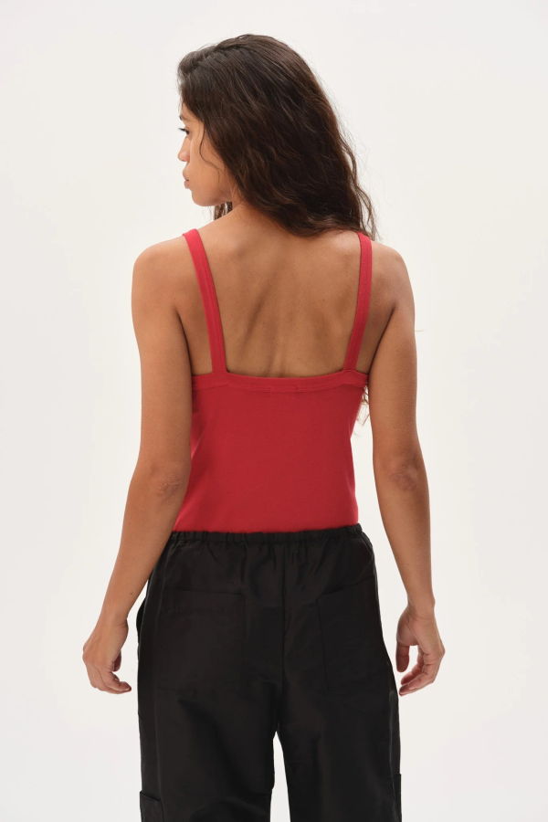 Donni. The Baby Rib Square Neck Tank - Cherry