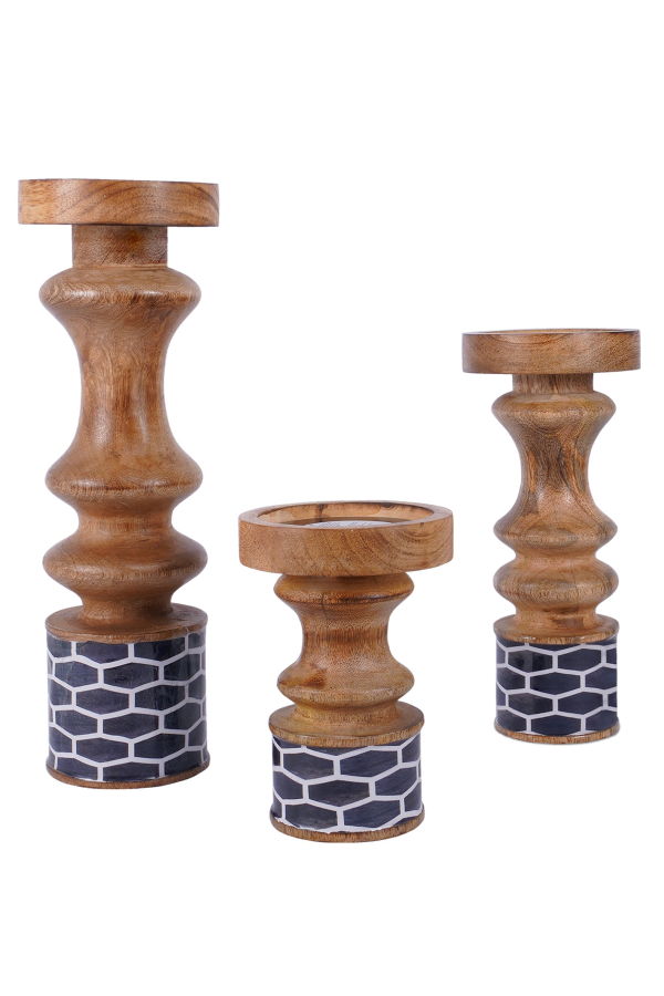 Mela Artisans Gramercy Mango Wood Candleholders Set of 3