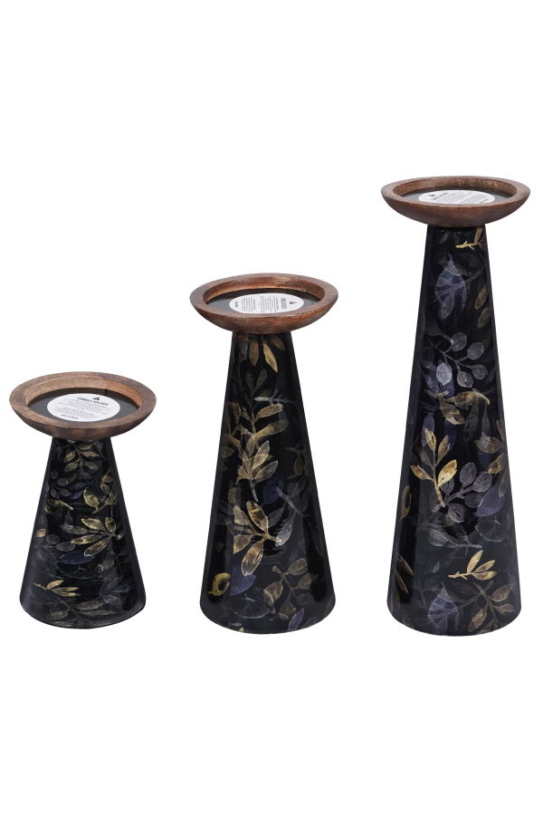 Mela Artisans Deep Floral Pillar Candleholder Set