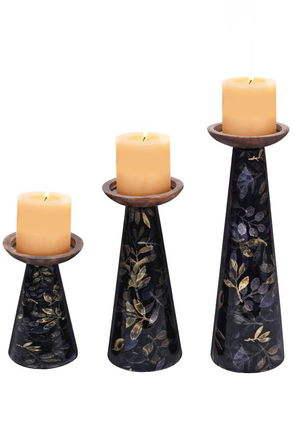 Mela Artisans Deep Floral Pillar Candleholder Set