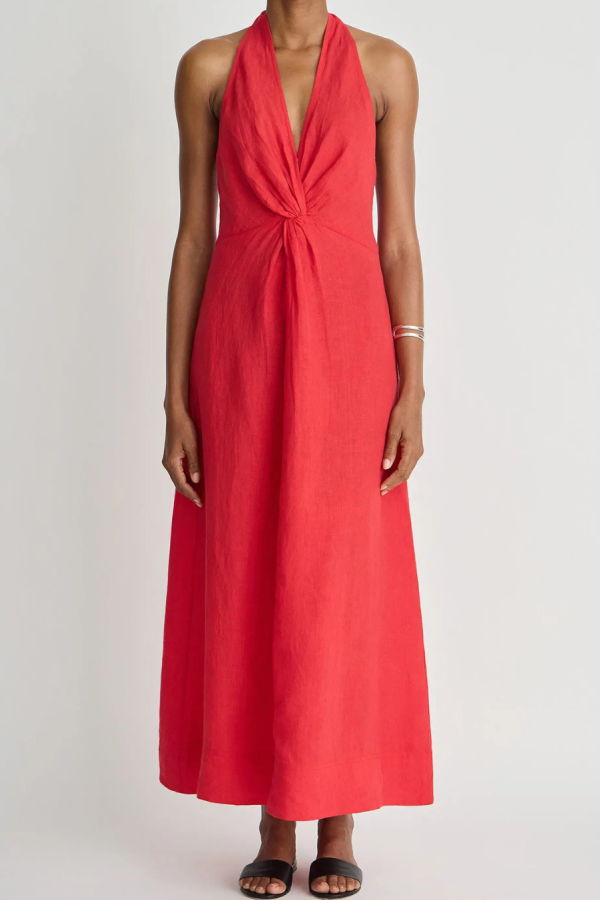 Apiece Apart Salome Halter Maxi Dress - Red