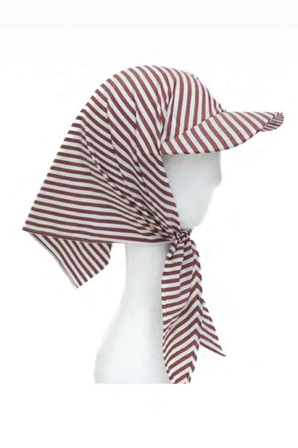 Clyde Brimmed Scarf Poplin Hat - Wine White Stripe