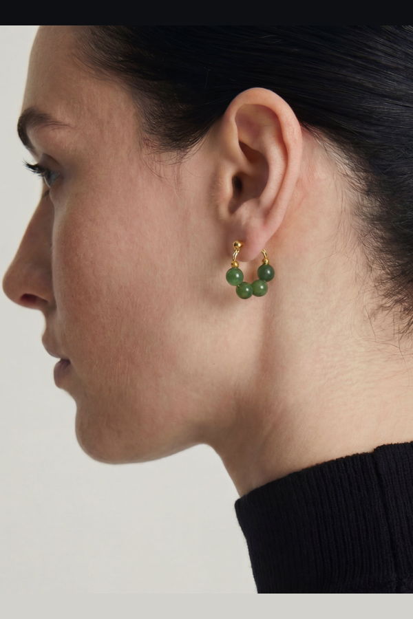 seree Fay Beaded Jade Hoop Earrings - Green