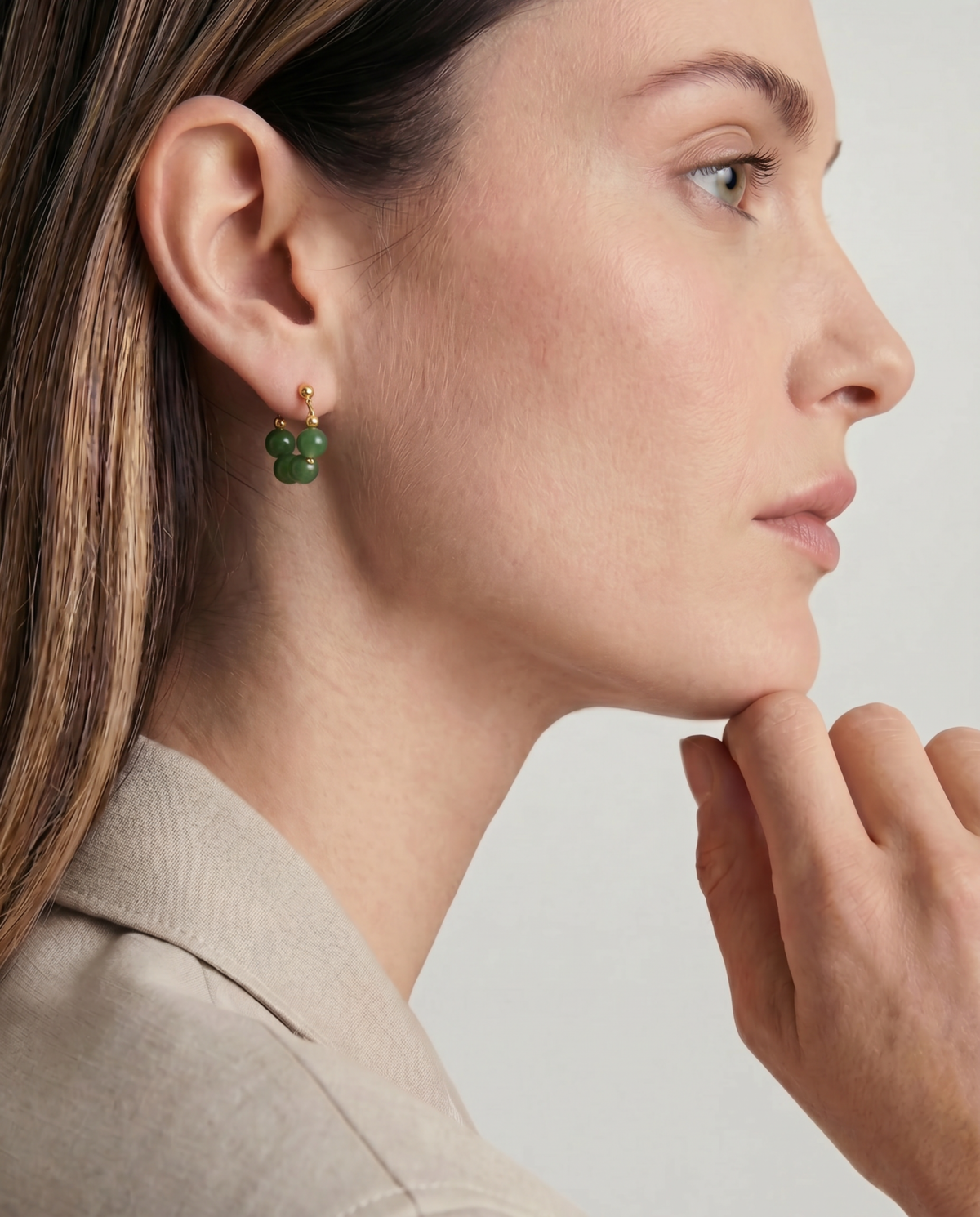 seree Fay Beaded Jade Hoop Earrings - Green - Image 3 of 4