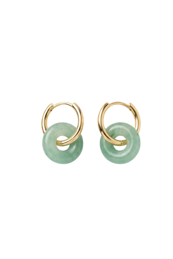 seree Marlo Green Jade Stone Hoop Earrings