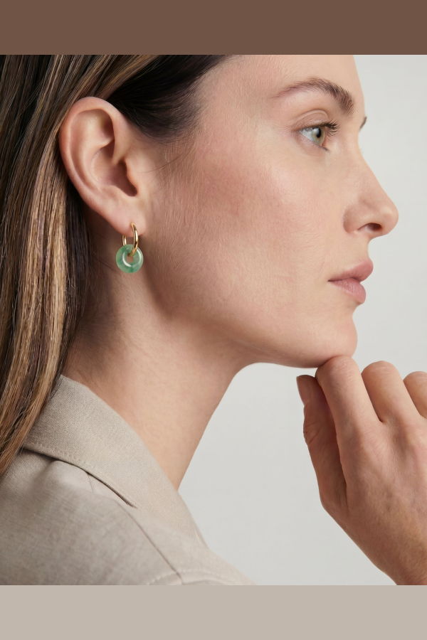 seree Marlo Green Jade Stone Hoop Earrings