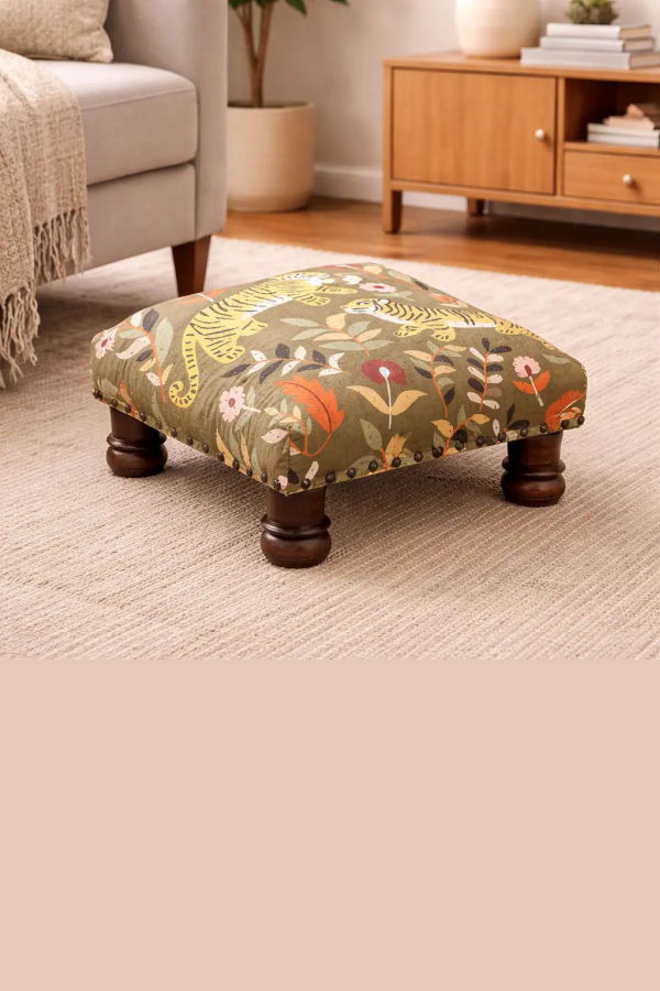 Expo Bazaar Botanical Tiger Foot Stool - Gray