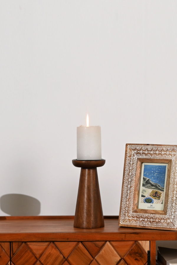 Expo Bazaar Natural Finish Mango Wood Candle Holder - Natural
