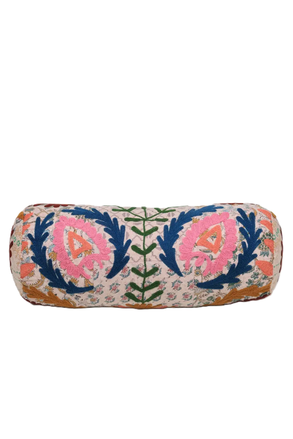 Expo Bazaar Kantha Charm Bolster Pillow 21x8" Cotton Fabric - White
