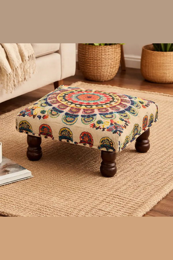 Expo Bazaar Mystic Mandala Foot Stool 16 x 9" - Beige