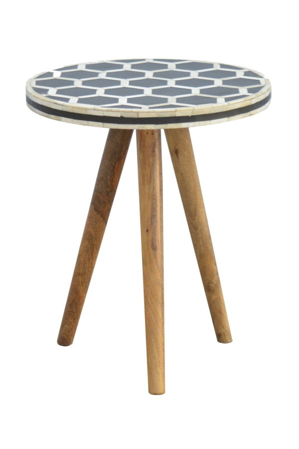 Expo Bazaar Solid Wood Bone Inlay Tripod Stool - Beige/White