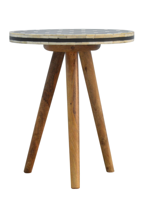 Expo Bazaar Solid Wood Bone Inlay Tripod Stool - Beige/White