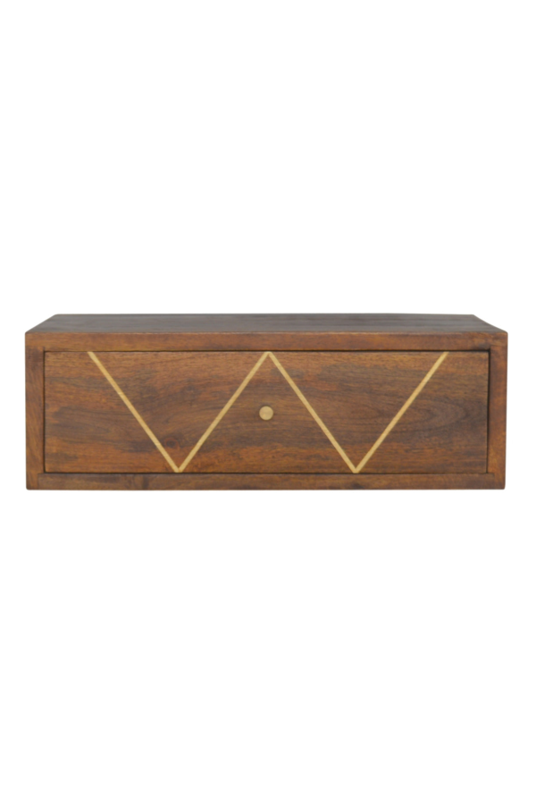Expo Bazaar Solid Wood Floating Brass Bedside Table - Chestnut