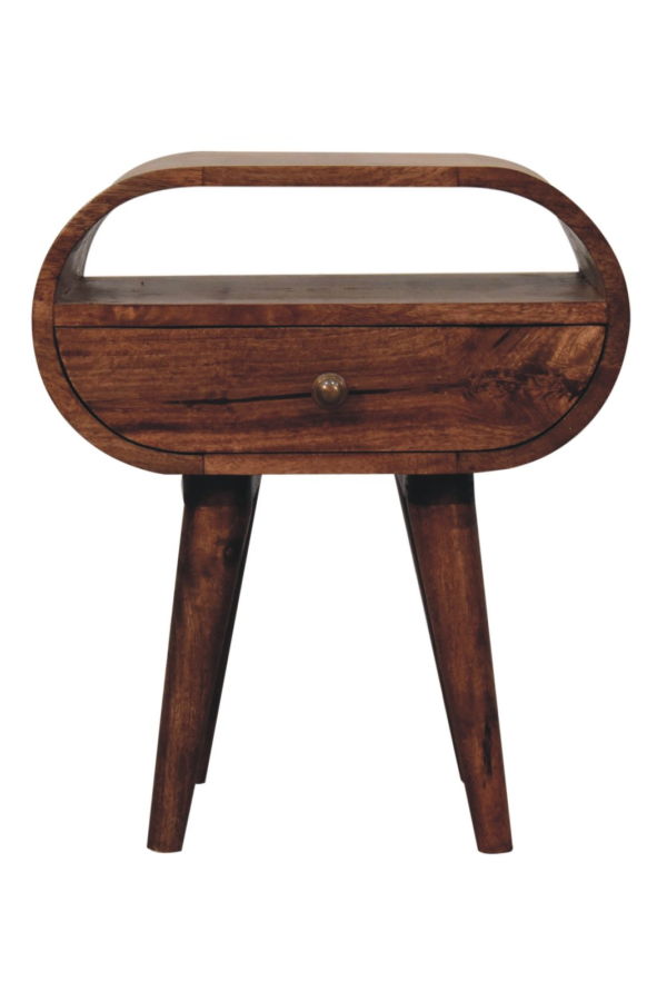 Expo Bazaar Solid Wood Honey Caramel Circular Bedside Table - Brown