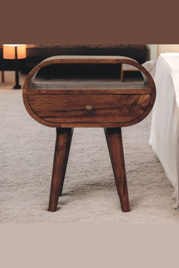 Expo Bazaar Solid Wood Honey Caramel Circular Bedside Table - Brown