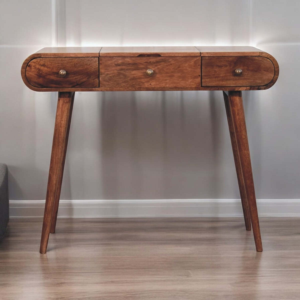 Rounded Dressing Table Expo Bazaar Solid Wood Honey Caramel Round Dressing Table - Brown ...